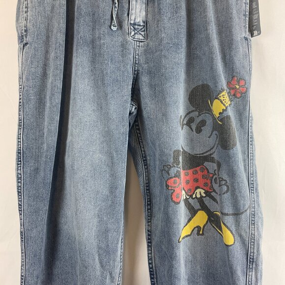 Disney Her Universe Jeans L Blue Paperbag Tie Waist Tapered Leg Minnie Mouse New - Picture 3 of 12